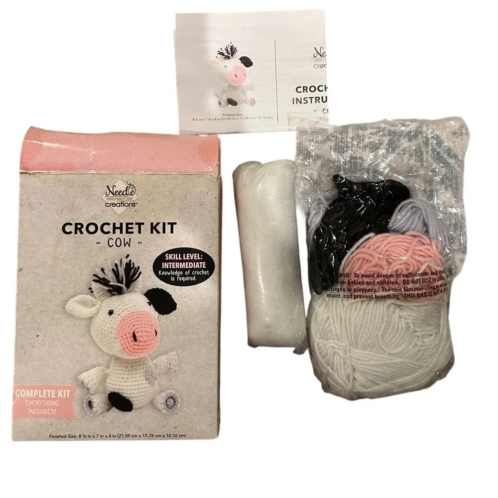 Needle Creations Crochet Kit Cow Amigurumi DIY Stuffed Animal NC-CRCHKT-COW
